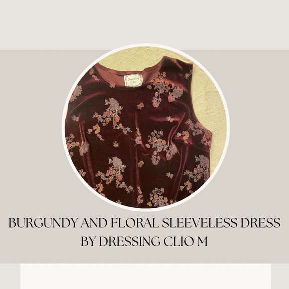 BURGUNDY AND FLORAL SLEEVELESS DRESS BY DRESSING CLIO M - Picture 1 of 5